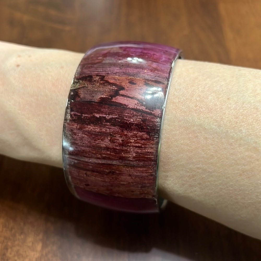 Vintage Silver and Purple Wood Bangle Bracelet